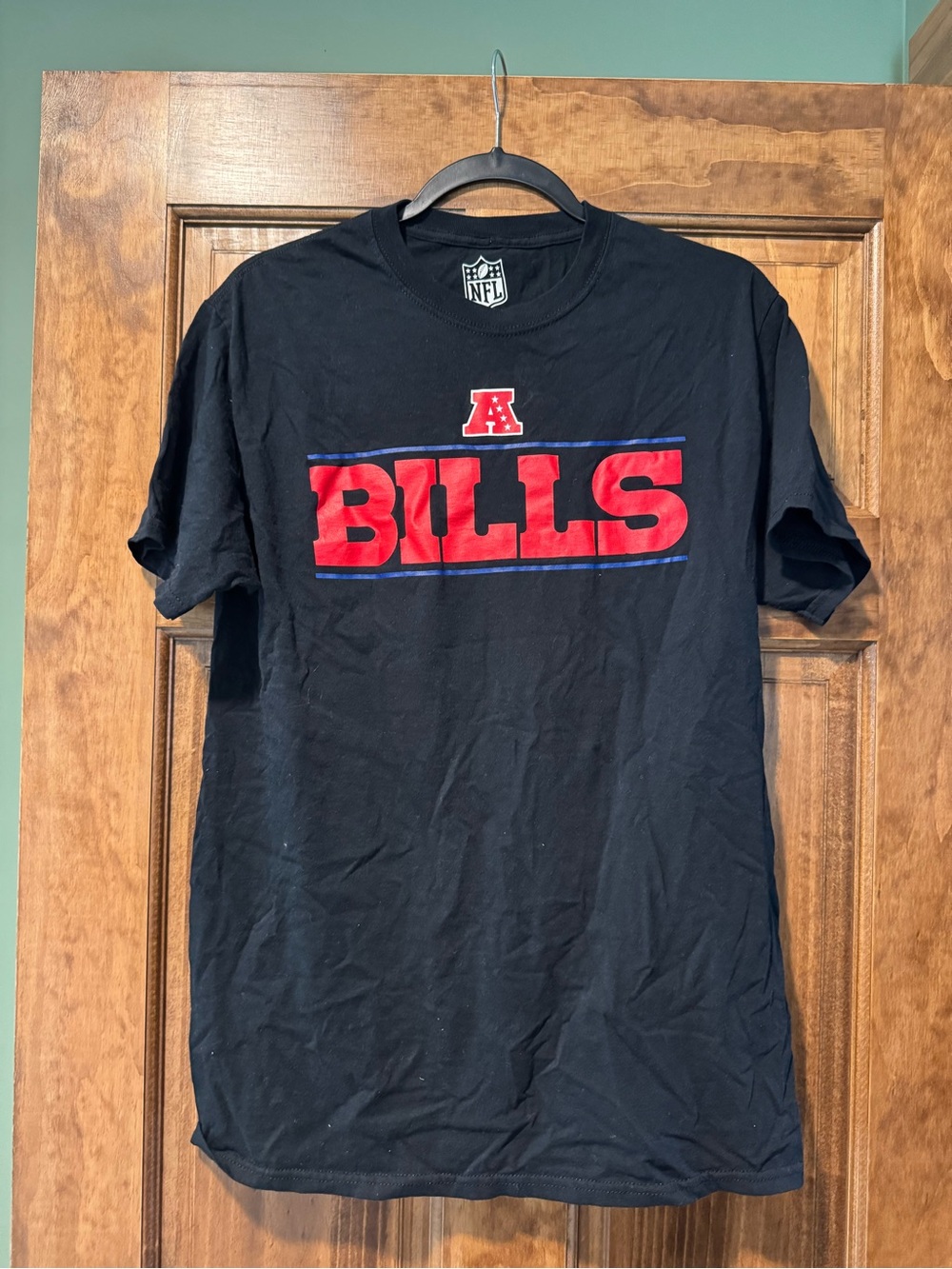 NFL Bills Black Short-Sleeve Tee with Red Logo
